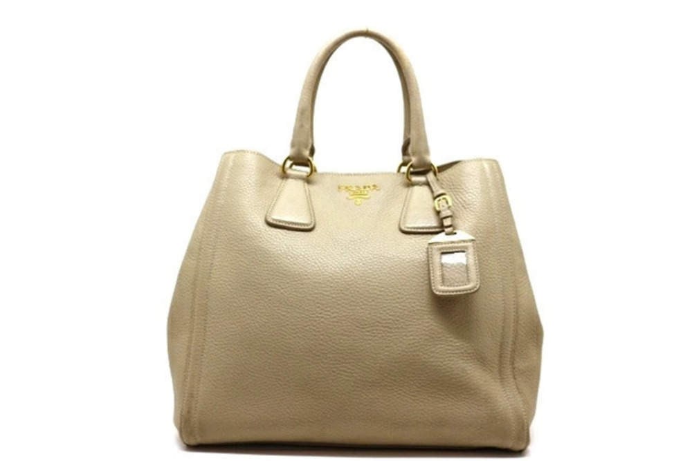 Prada bag tote embossed leather Beige Cream